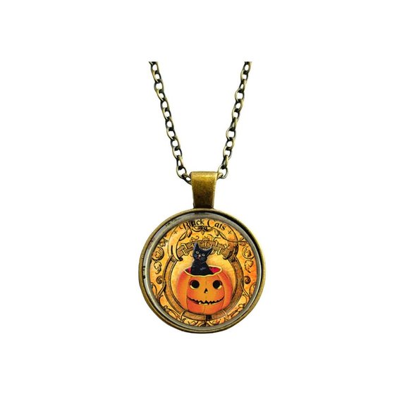 Black Cat / Pumpkin / Fall / Halloween / Pendant Necklace - Picture 5 of 11